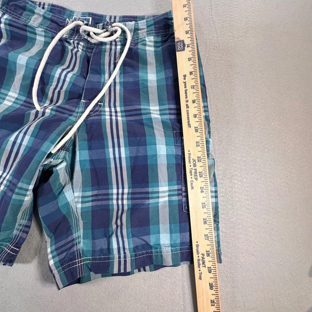 J.Crew‎ Mens Blue Teal Plaid Board Shorts Swim Trunks Size 30 Cargo Pocket